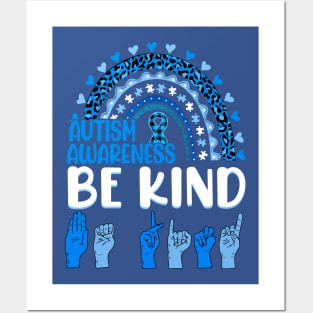 Be Kind Autism Awareness Rainbow Trendy Girls Leopard Posters and Art